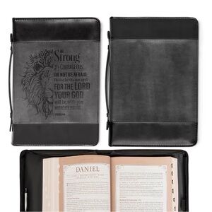 Large Bible Cover for Man - Be strong and courageous - Joshua 1:9 - Lion